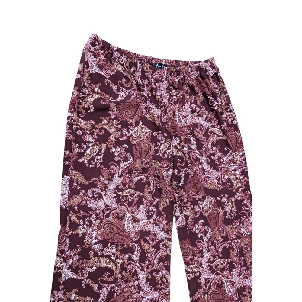 Jay Lee XL Paisley Wide Leg Palazzo Pants Boho Festival 70s Maroon Cream Stretch - Picture 4 of 9